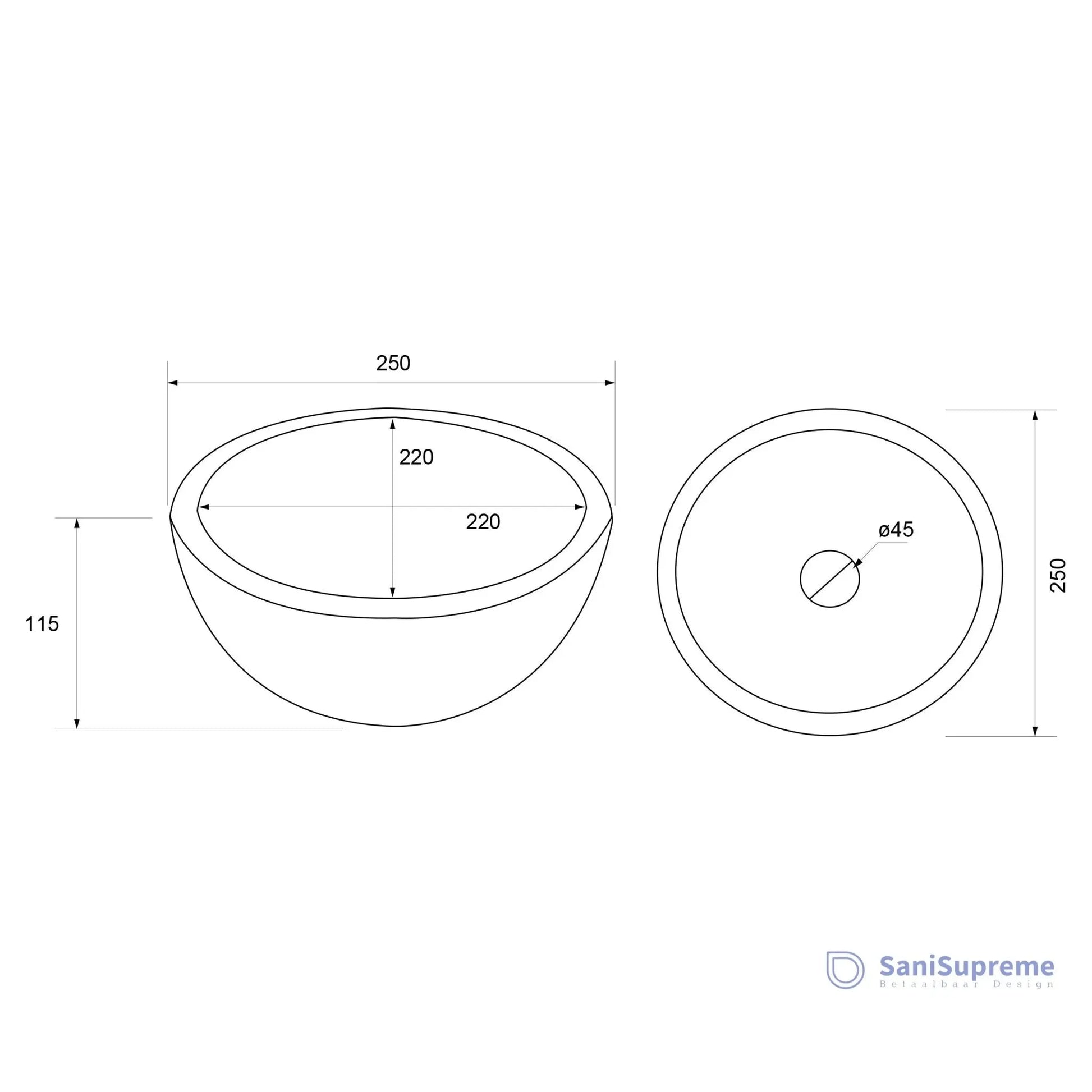 Waskom SaniSupreme® Napoli 25 x 11.5 cm Beton Grijs gratis verzending
