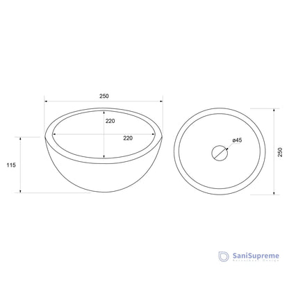 Waskom SaniSupreme® Napoli 25 x 11.5 cm Mat Wit gratis verzending