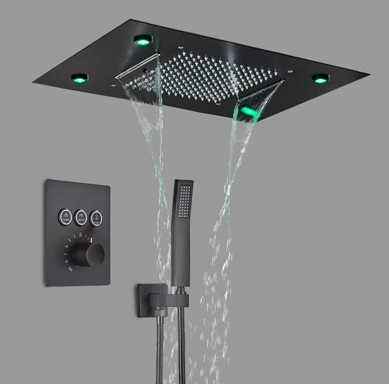 WEEK - PROMO: SaniSupreme SmartPulse Inbouw Plafond Thermostatische Doucheset Alicante 3 weg LED regendouche La Paz Mat Zwart