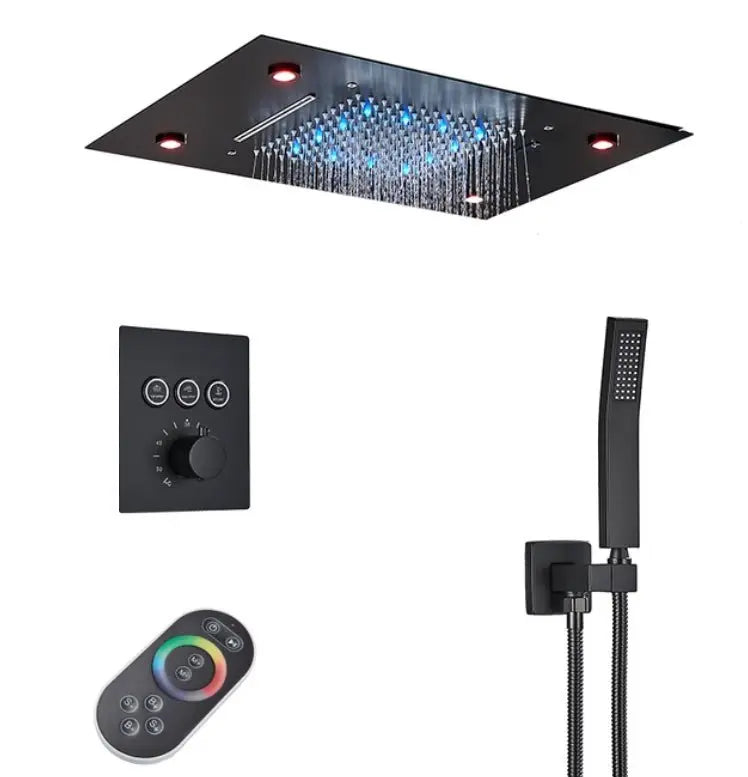 WEEK - PROMO: SaniSupreme SmartPulse Inbouw Plafond Thermostatische Doucheset Alicante 3 weg LED regendouche La Paz Mat Zwart