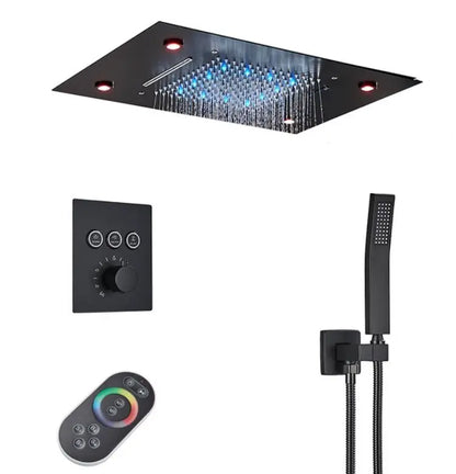 WEEK - PROMO: SaniSupreme SmartPulse Inbouw Plafond Thermostatische Doucheset Alicante 3 weg LED regendouche La Paz Mat Zwart
