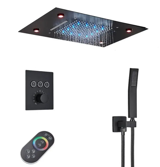 WEEK - PROMO: SaniSupreme SmartPulse Inbouw Plafond Thermostatische Doucheset Alicante 3 weg LED regendouche La Paz Mat Zwart