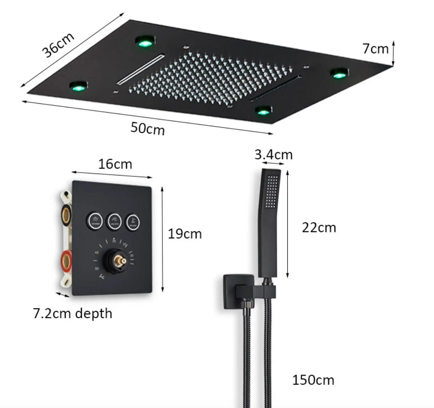 WEEK - PROMO: SaniSupreme SmartPulse Inbouw Plafond Thermostatische Doucheset Alicante 3 weg LED regendouche La Paz Mat Zwart