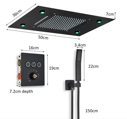 WEEK - PROMO: SaniSupreme SmartPulse Inbouw Plafond Thermostatische Doucheset Alicante 3 weg LED regendouche La Paz Mat Zwart