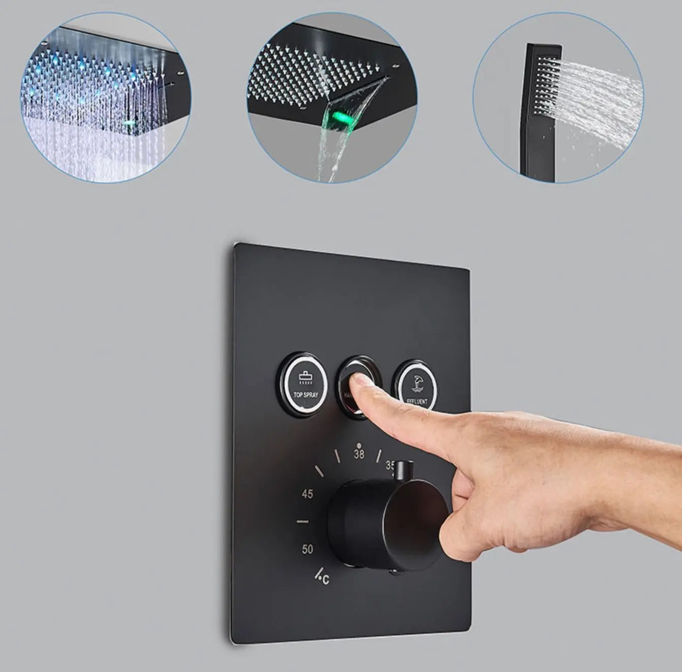 WEEK - PROMO: SaniSupreme SmartPulse Inbouw Plafond Thermostatische Doucheset Alicante 3 weg LED regendouche La Paz Mat Zwart